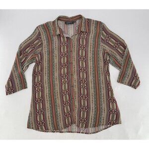 APNY Apparel Collared Aztec Cupro Blend Chiffon Button Up Blouse Sz Sm,‎ Boho